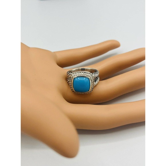 David Yurman Albion 11mm Turquoise & Diamond Ring Size 6 - Picture 3 of 6